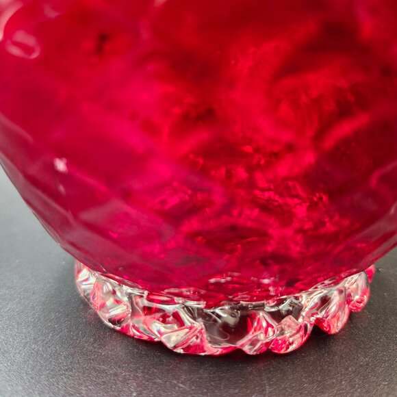 Vintage Art Glass Red Quilted Jug Ewer Applied Handle - Picture 7 of 16